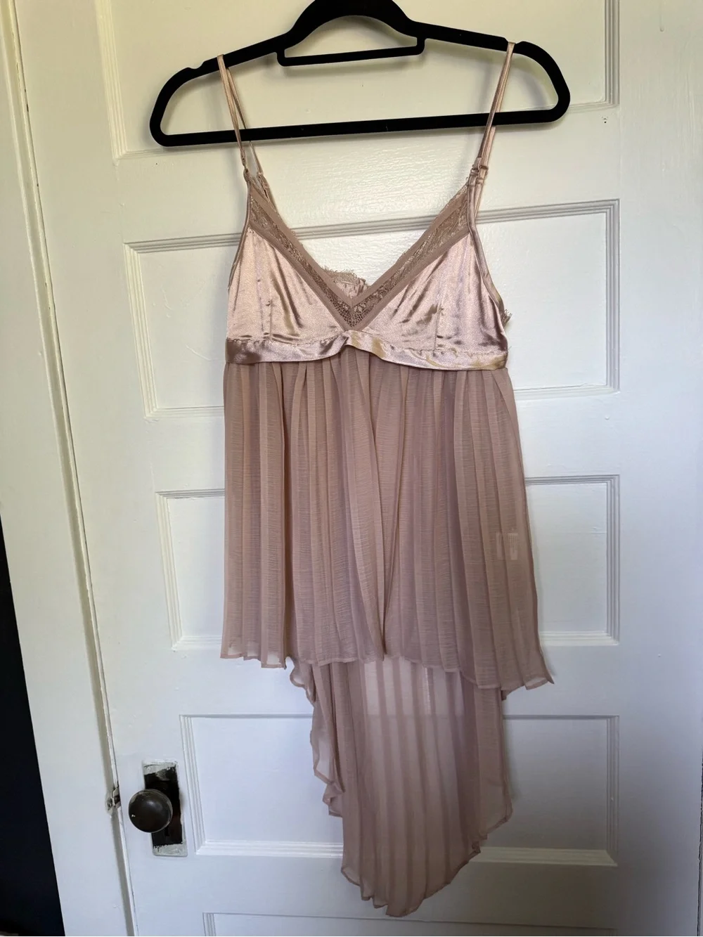 Daya Dusty Rose High-Low Chiffon Slip Dress w/Lace Trim Feminine Fairycore Sz S
